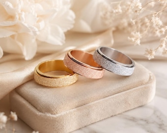 Fidget Ring, Spinner Glitter Ring, Stainless Steel Rolling Ring, Minimalist Ring, Everyday Jewelry, Wrap Ring, Fidget Jewelry, Thumb Ring