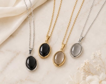 Black Onyx Necklace, Pearl Stone Necklace, Gold Pearl Pendant, Minimalist Dainty Necklace, Necklace Jewelry Gift for Her