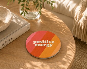 Porta-copos de cerâmica com energia positiva | Porta-copos retrô com pôr do sol | Decoração boho para casa