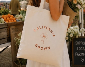 California Grown Tote Bag | Floral Canvas Tote | Reusable Market Bag