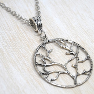 XL Tree of Life Pendant Necklace: Lightweight Silver Tone, Stainless Steel Chain