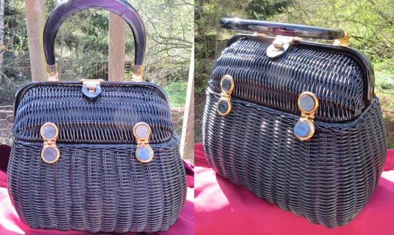 1950s basket weave purse/ basket purse/ vintage pu