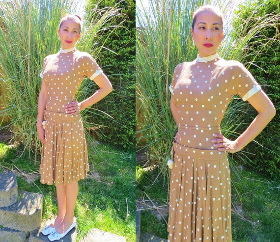 Polka dot dress/ 1940s vintage dress/ vintage dres