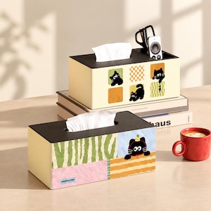 Large Cat Pattern Tissue Box Cover Rectangular Desktop Organizer for Home Office Decor