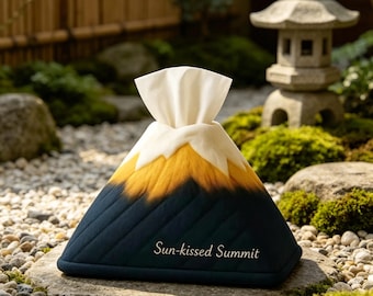 Sun-kissed Summit Tissue Box, Quilted Mountain Design with Snowy Peak for Living Room and Bedroom Decor