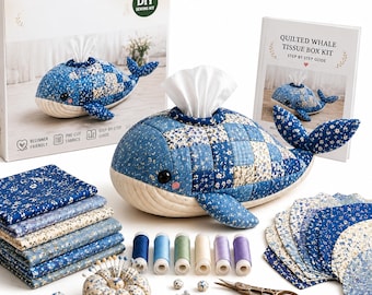 DIY Quilted Whale Tissue Box Kit – Beginner Friendly with Pre-Cut Fabrics & Step-by-Step Guide