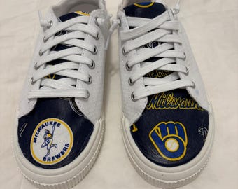 Upstyled Milwaukee Brewers white slip on Shoes, women’s size 8 1/2