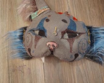 Cute Jester/Clown themed therian/therianthropy mask, grey, blue, purple.