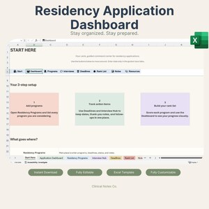 Ansökningsspårare för apoteksresidens | Redigerbar Excel-instrumentpanel | Intervju- och deadlineplanerare