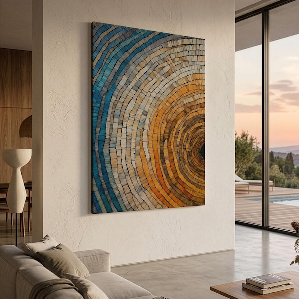 Tree Ring Print, Tree Ring Wall Art, Blue Orange Wall Art, Wood Wall Art, Nature Wall Art, Large Wall Art, Hallway Wall Art