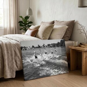 Vintage Water Skiing Canvas Print, Black And White Lake Photography, Retro Summer Sports Wall Art, 1950s Nostalgic Decor, Waterskiing Poster image 4