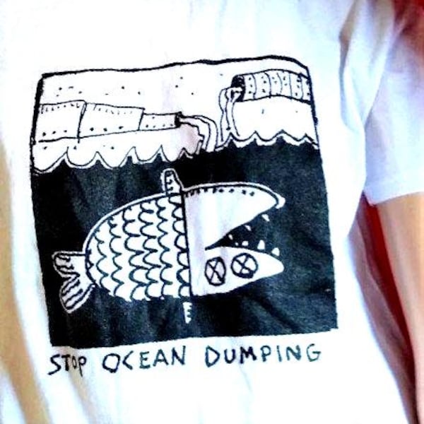 Stop Ocean Dumping" T-Shirt Retro 1980s  Unworn Earth Day Ecological Environmental Awareness