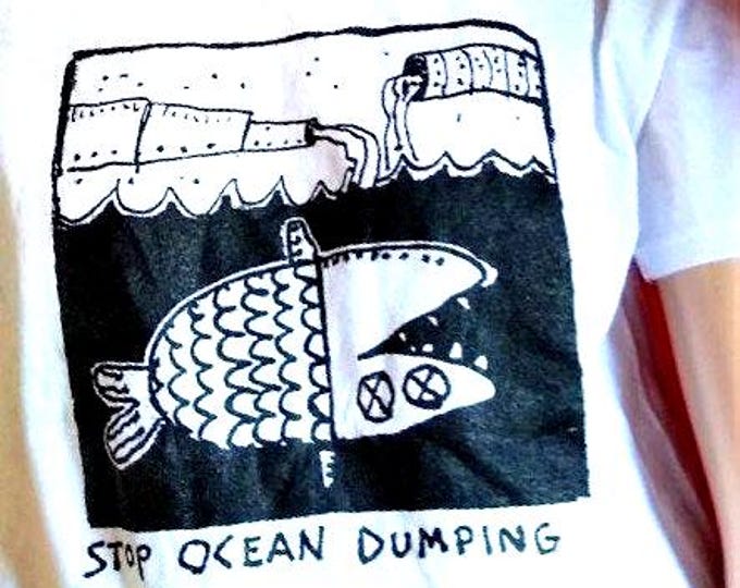Stop Ocean Dumping" T-Shirt Retro 1980s  Unworn Earth Day Ecological Environmental Awareness