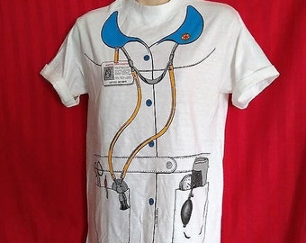 Unworn 1980 Vintage NURSE SHIRT Deadstock NOS ala the fake tuxedo T-Shirt