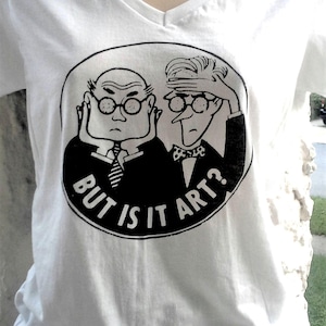 V-NECK Women&#39;s Shirt &quot;But is it art?&quot; Soft Ring Spun Cotton Hand Screen Printed