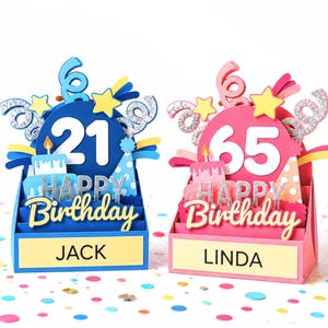 Customizable Birthday Card SVG, Pop Up 3D Box Card Template with Name & Age, Milestone Birthday Greeting Card
