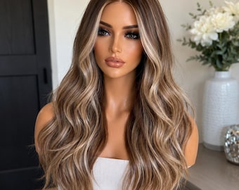 Aschblonde Kastanienbraun Bayalage Lace Front Perücke | 100% Remy-Echthaar