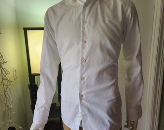 Wit slim-fit Eton-overhemd met visgraatmotief 16,5 42, gespreide kraag met lange mouwen