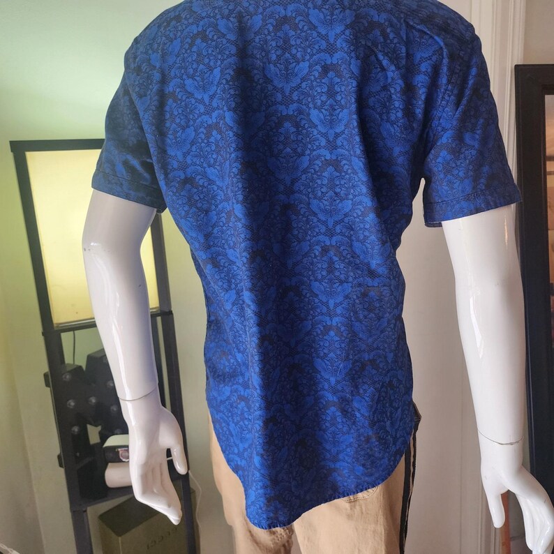 Mens Robert Graham Blue Black Damask Floral Short Sleeve Button Down Shirt L @27 image 8