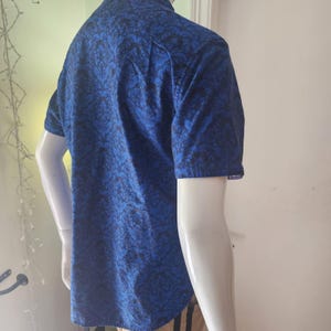 Mens Robert Graham Blue Black Damask Floral Short Sleeve Button Down Shirt L @27 image 6