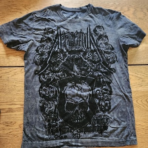 Koszulka męska z grafiką Affliction, mała, grafitowa, czaszka, Fleur De Lis, Y2K MMA