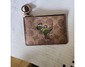 Coach Rexy Holiday Ice Skating Dinosaur Signature Canvas Card Case Zip Wallet