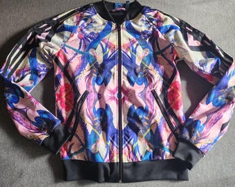 Adidas Originals Women Tropical Bird Floral Track Jacket XS Pink Blue Multicolor