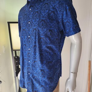 Mens Robert Graham Blue Black Damask Floral Short Sleeve Button Down Shirt L @27 image 5