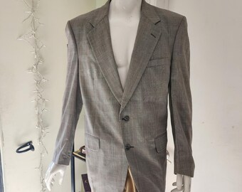 Burberry Mens 100% Pure Wool Blazer Sport Coat Grey Glen Plaid Grey