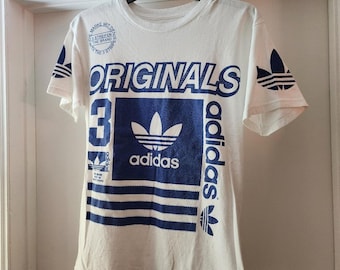 Adidas Small T Shirt Vintage 70s Blue White A10