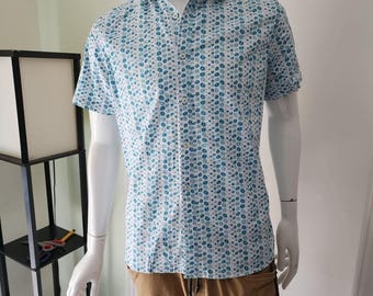DKNY Hemd Herren A8 blau checker button Kurzarm Kleid lässige Slim Fit LARGE