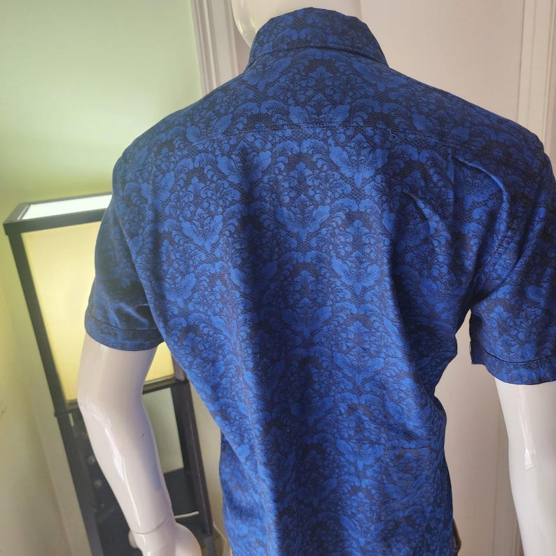 Mens Robert Graham Blue Black Damask Floral Short Sleeve Button Down Shirt L @27 image 7