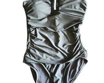 DKNY Damen Olivgrün Geraffter Bandeau Badeanzug Größe Medium A23