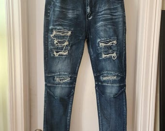 Pantalones vaqueros ajustados elásticos desgastados G-Star Raw A20 para mujer, color azul, talla 36/28