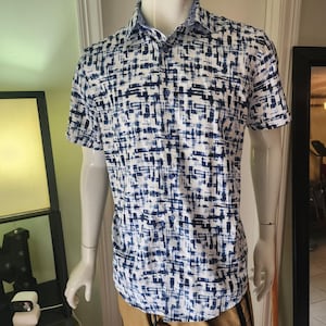 Mens Robert graham White Abstract Grid Print Short Sleeve Button Down Shirt L 27 image 1