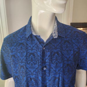 Mens Robert Graham Blue Black Damask Floral Short Sleeve Button Down Shirt L @27 image 9