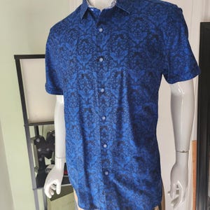 Mens Robert Graham Blue Black Damask Floral Short Sleeve Button Down Shirt L @27 image 2