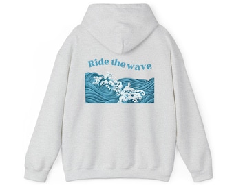 Ocean Ride the Wave Hoodie | Surf Wave Beach Graphic Pullover