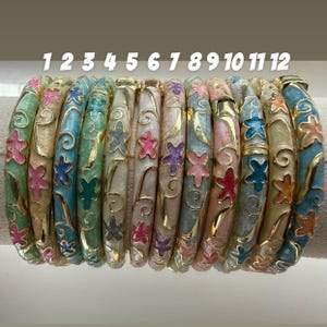 Bracelet manchette vintage de luxe en émail imprimé d'étoiles de mer et or x1