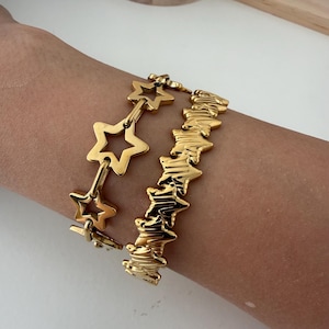 Stainless steel 18k gold plated star cuff chunky gold geometric bangles