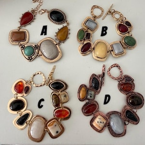 Vintage bohemian chunky gemstone  molten resin stone gold bracelet