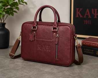 Kappa Alpha Psi Leather Messenger Bag | KAY Fraternity Crimson Office Bag