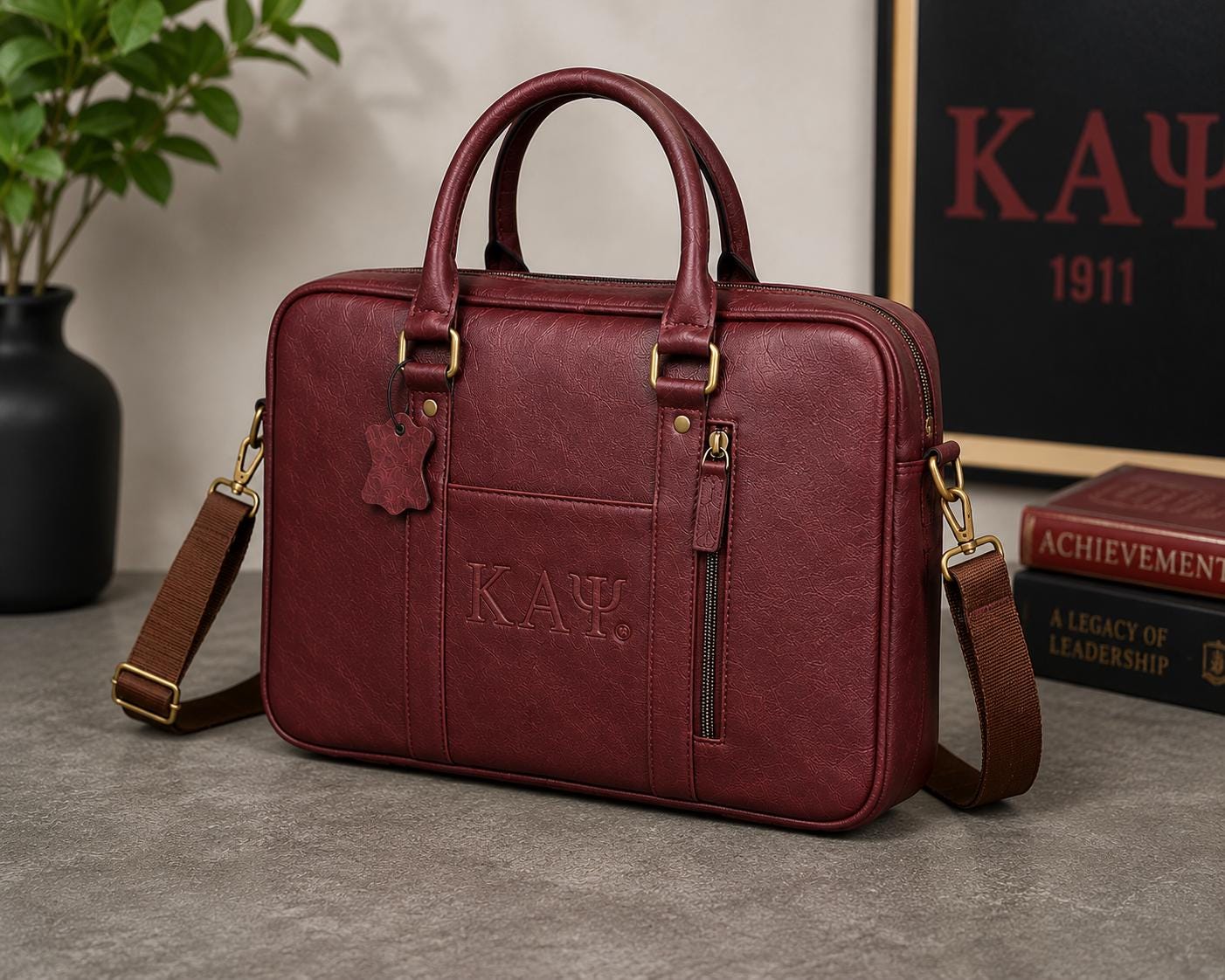 Kappa Alpha Psi Leather Messenger Bag KAY Fraternity Crimson Office Bag