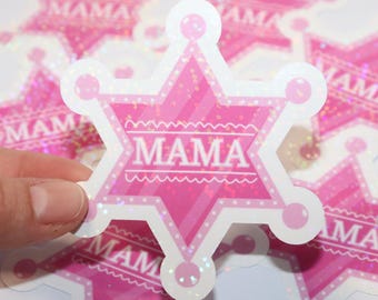 Pink Glitter Mama Badge Sticker | Waterproof Vinyl Sticker | Mama Decal Sticker