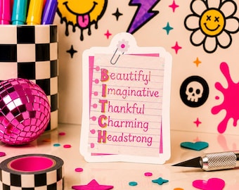 Bitch Glitter Notepad Sticker | Waterproof Vinyl Stickers | Funny Decal Stickers