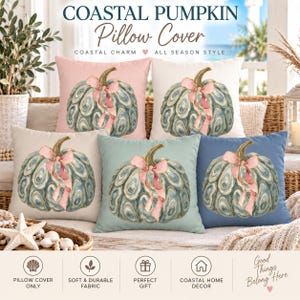 Coastal Pumpkin Throw Pillow | Oyster Shell Pumpkin Pillow | Beach Fall Decor | Coastal Farmhouse Pillow | Autumn Coastal Decor