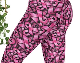 Pink Ribbon Print Leggings | Breast Cancer Awareness Yoga Pants