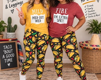 Camisetas y leggings de Halloween con estampado de tacos, disfraz divertido para grupos, atuendo de Halloween para profesores, disfraz para el martes de tacos, camisetas a juego para grupos.