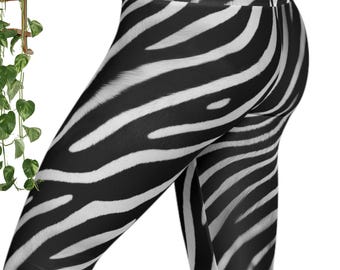 Leggings de talle alto con estampado de cebra / Pantalones deportivos con estampado animal en blanco y negro