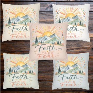 Kissenbezug „Glaube statt Angst“, christliches Dekokissen, Bergmotiv „Glaube“, inspirierendes christliches Geschenk, religiöse Boho-Dekoration